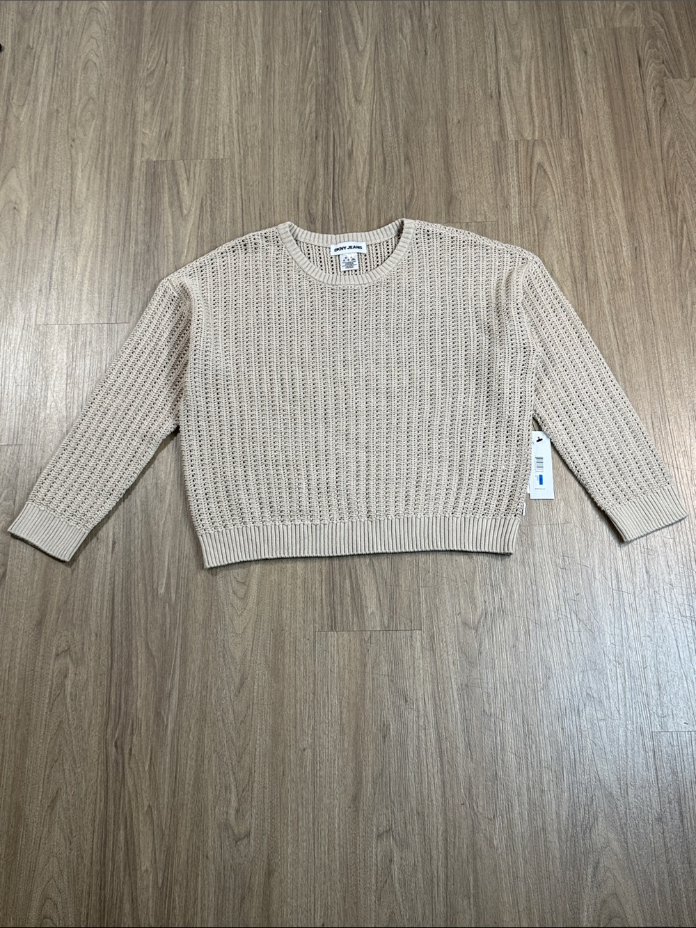 DKNY Cream Open-Weave Crewneck Sweater